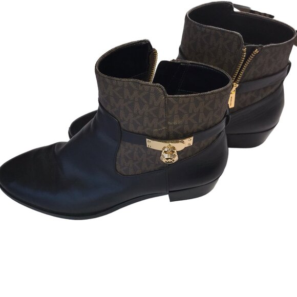 Michael Kors Short Ankle Boots, Signature Print, Brown Leather, Side Zipper 11M - Picture 1 of 6